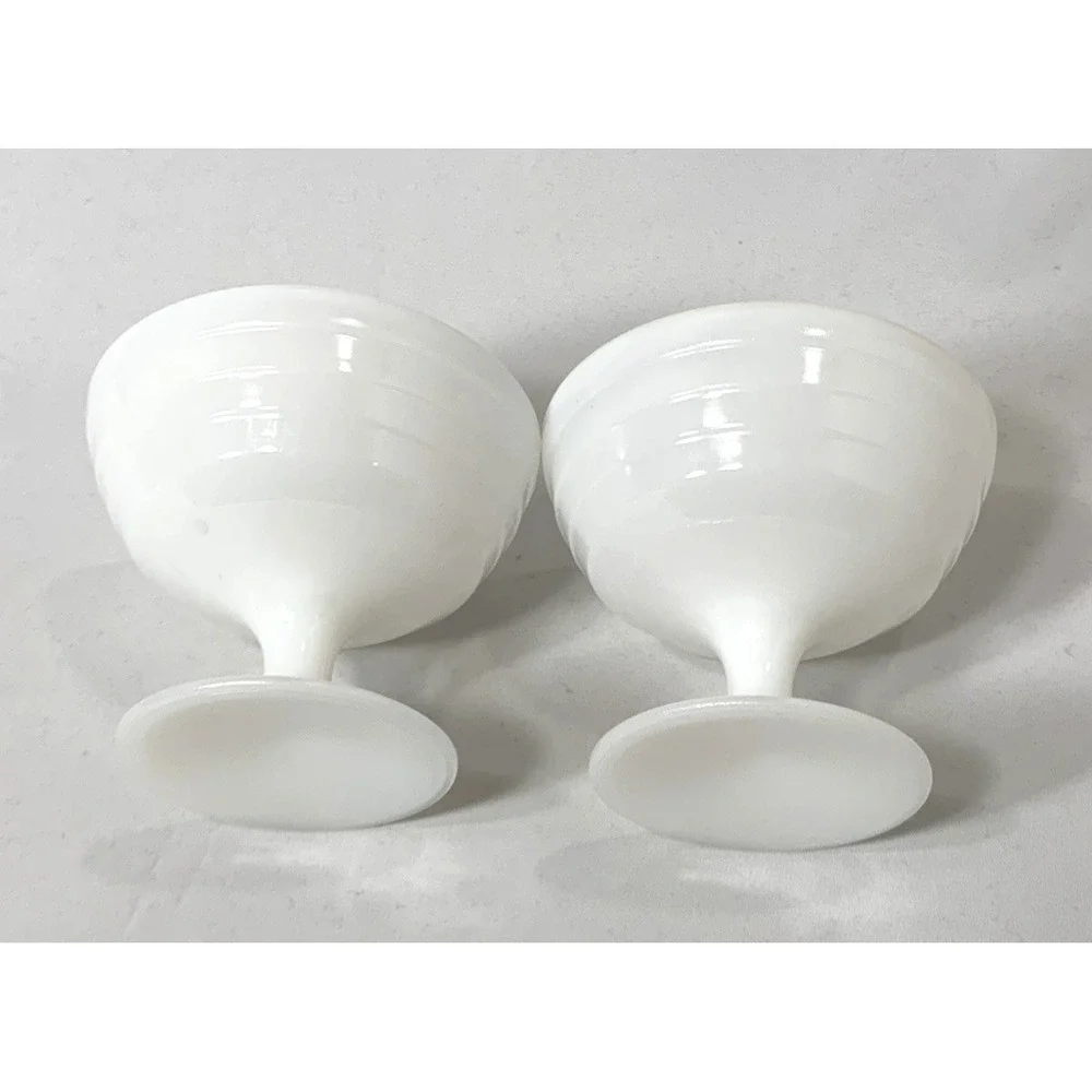 Milk Glass Footed Coupes White Ribbed Vintage 3.5